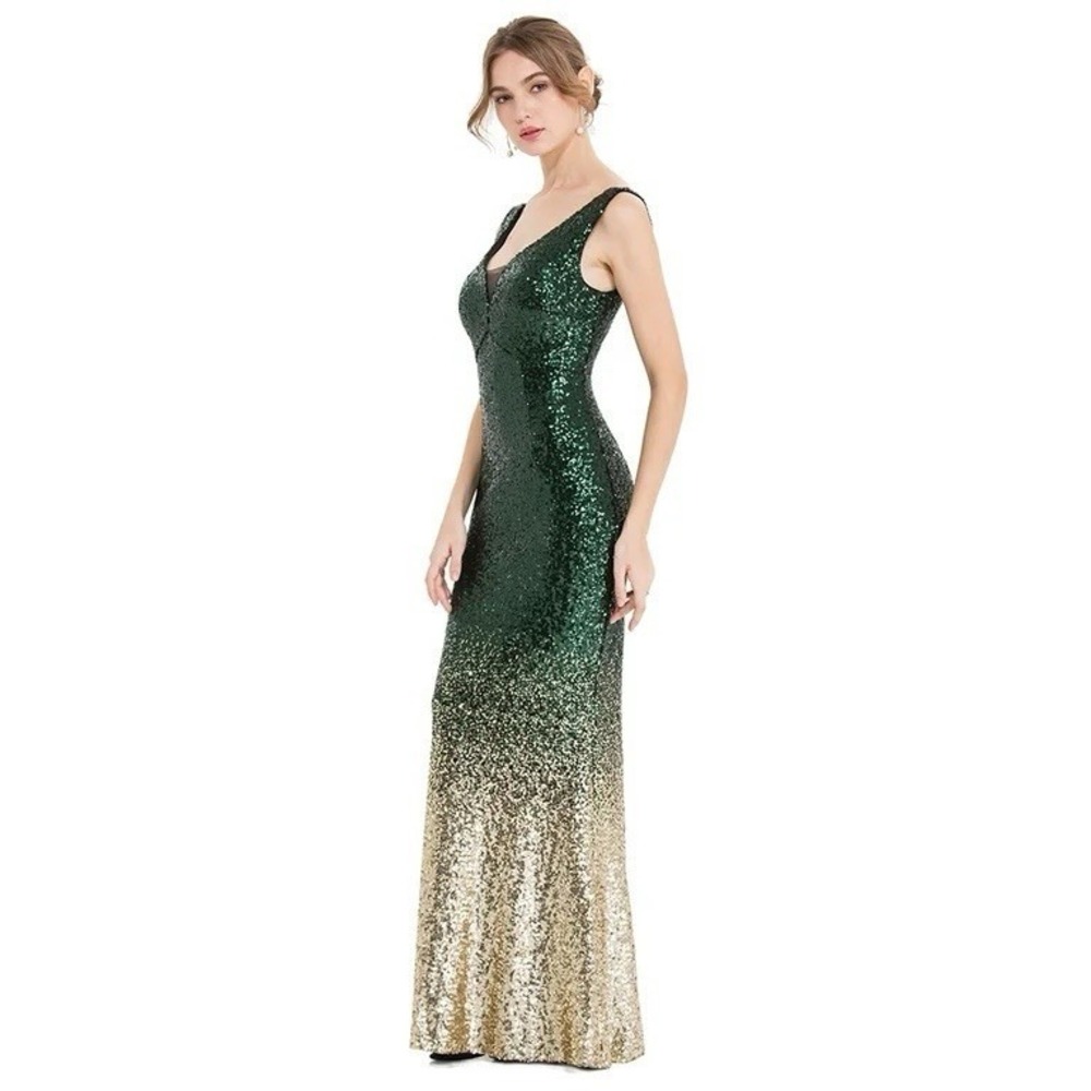 Formal Prom V Neck Glitter Sequin Gatsby 20s Flapper Evening Dress Small